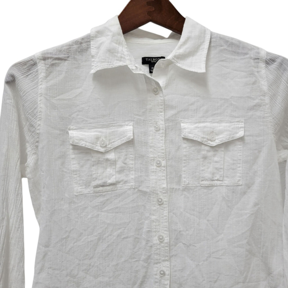 Talbots Women's 100% Cotton Button-Up Long Sleeve Roll-Tab Blouse Size 4P - Picture 4 of 6